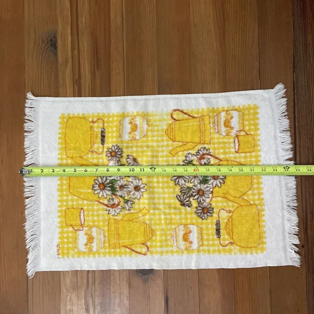 Vintage Yellow Daisy & Teapot Kitchen Bar Golf Dish Towel 16x24 in